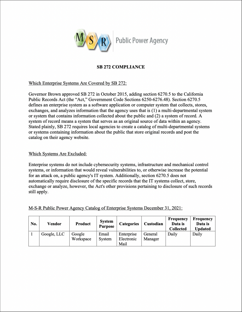 Enterprise System Catalog MSR